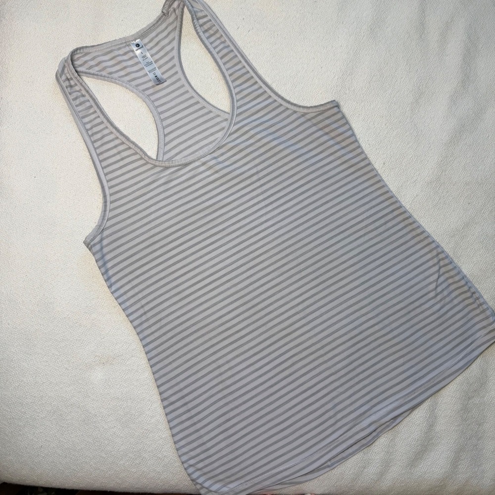 90 Degree by Reflex Womens Grey White Striped Racerback Tank Top QB3303 Size L